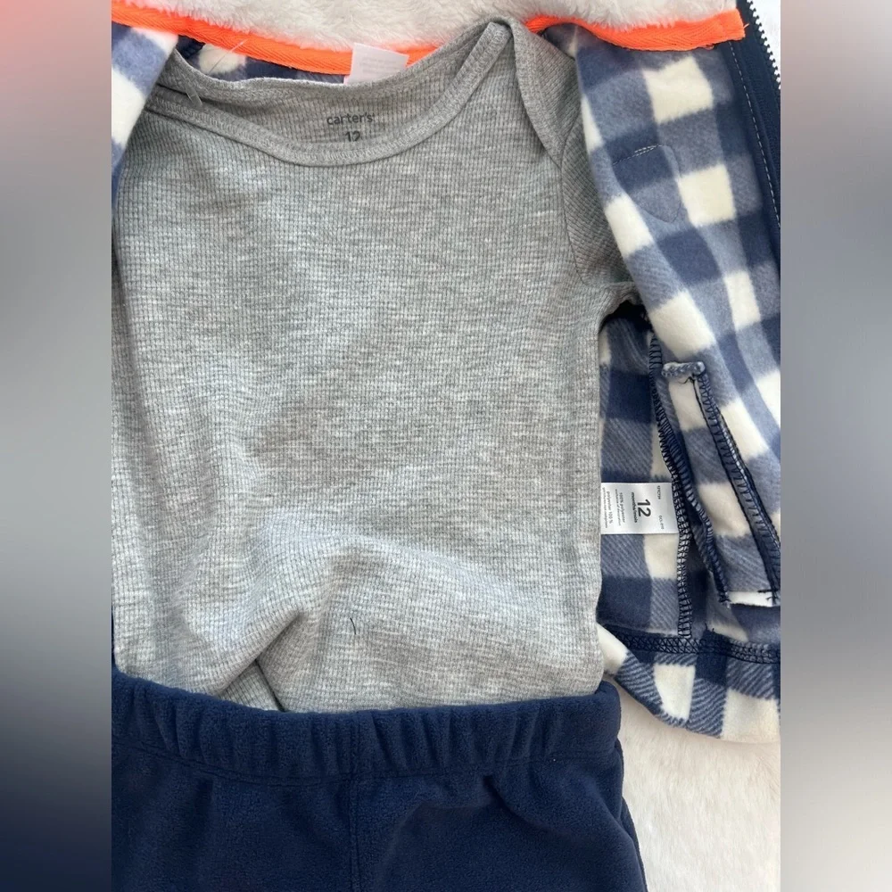 Carter's Baby Boys 3 Piece Plaid Outfit Fleece and Vest and long sleeve bodysuit